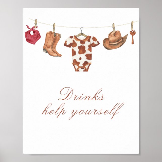 Cowboy baby shower - drinks, help yourself poster (Front)