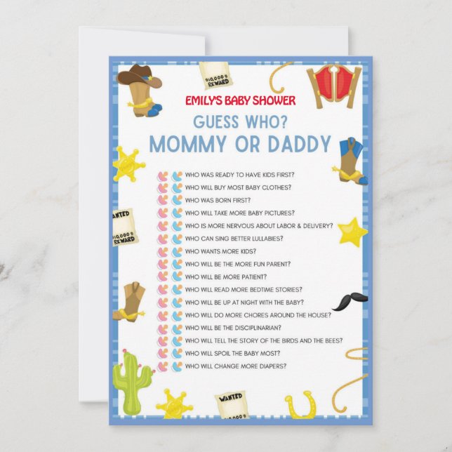 Cowboy Baby Shower Game - 5x7 size Invitation (Front)