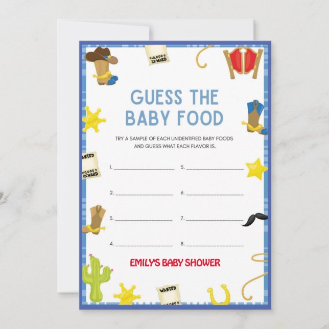 Cowboy Baby Shower Game - Editable Name, 5x7 size  Invitation (Front)
