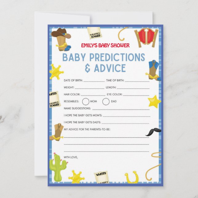 Cowboy Baby Shower Game - Editable Name, 5x7 size Invitation (Front)