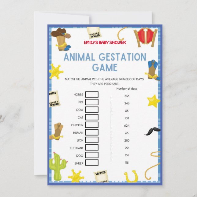 Cowboy Baby Shower Game - Editable Name, 5x7 size  Invitation (Front)