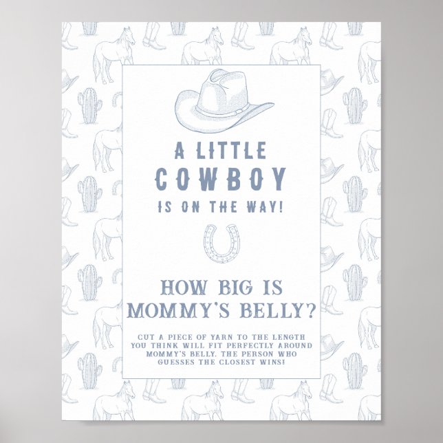 Cowboy baby shower How big is mummy's belly game Poster (Front)