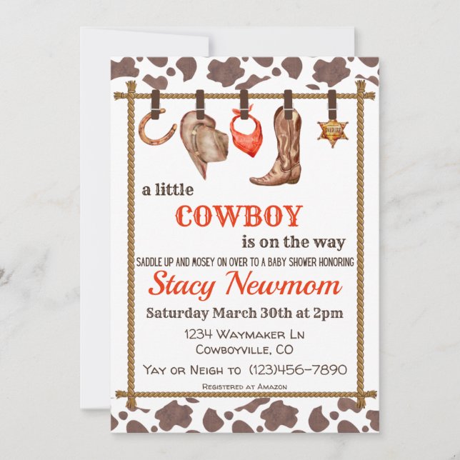Cowboy Baby Shower Invitation (Front)