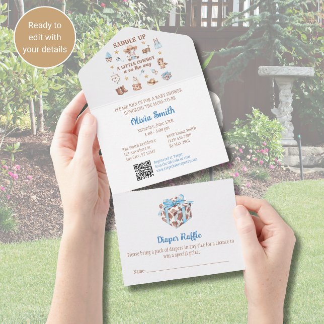 Cowboy Baby Shower Invitation All in One QR Code (Creator Uploaded)
