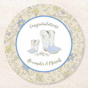 Cowboy Baby Shower Round Paper Coaster