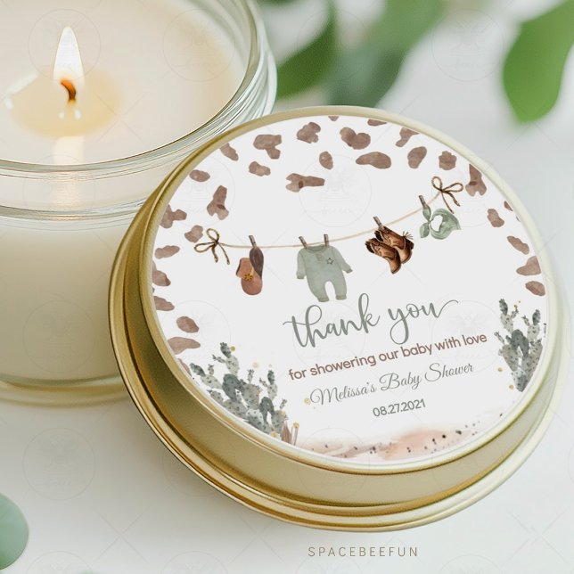 Cowboy Baby Shower Western  Classic Round Sticker (cowboy baby shower thank you sticker, western baby shower thank you, little cowboy thank you sticker)