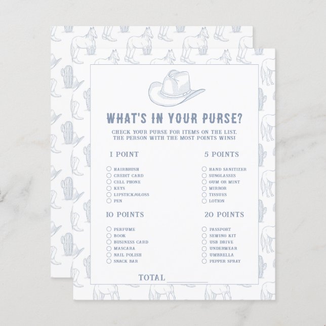 Cowboy Baby Shower - What's in your purse? (Front/Back)