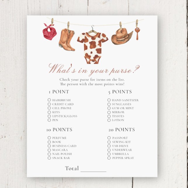 Cowboy baby shower - What's in your purse game (Creator Uploaded)