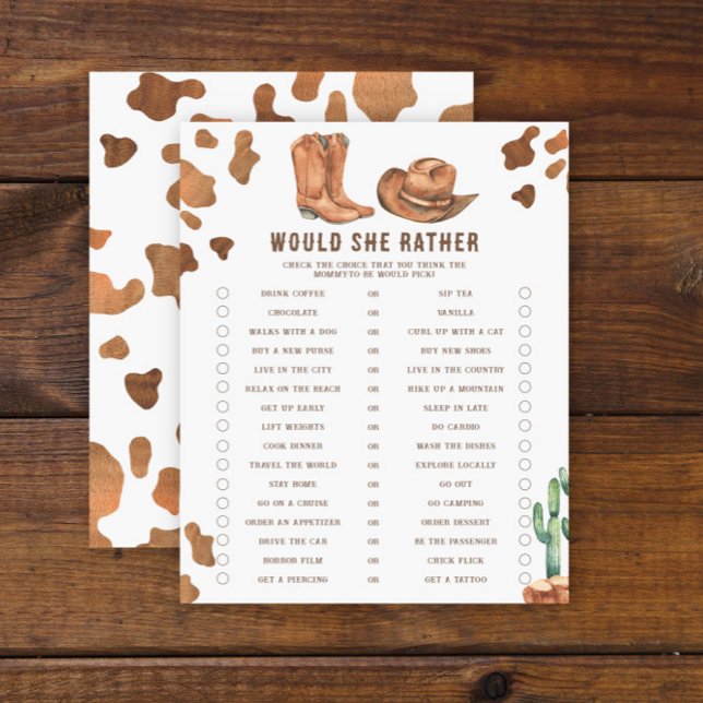 Cowboy Baby Shower - Would She Rather  (Creator Uploaded)