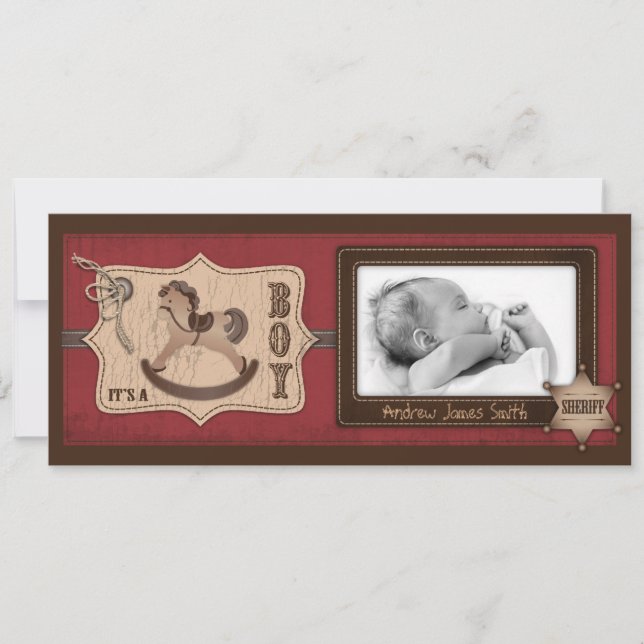 Cowboy Baby Tall Announcement Card (Front)