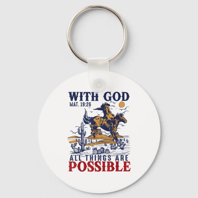 Cowboy Bible Scripture Verse Western Jesus For Men Key Ring (Front)