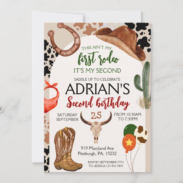 Cowboy Birthday 2nd Rodeo Birthday Party Invitation (Front)
