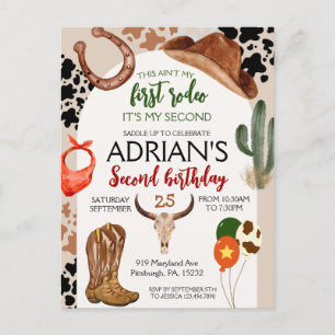 Cowboy Birthday 2nd Rodeo Birthday Party Postcard