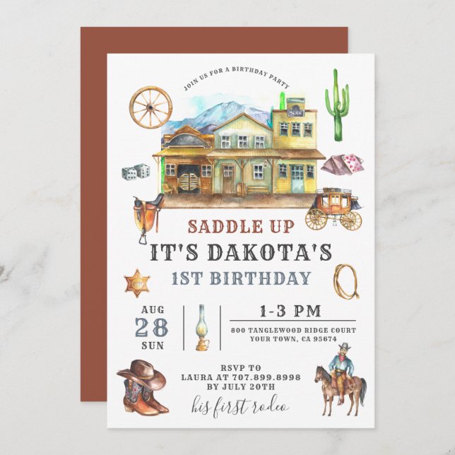 Cowboy Birthday Invitation (Front/Back)