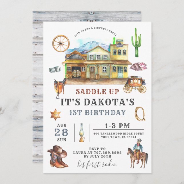 Cowboy Birthday Invitation (Front/Back)