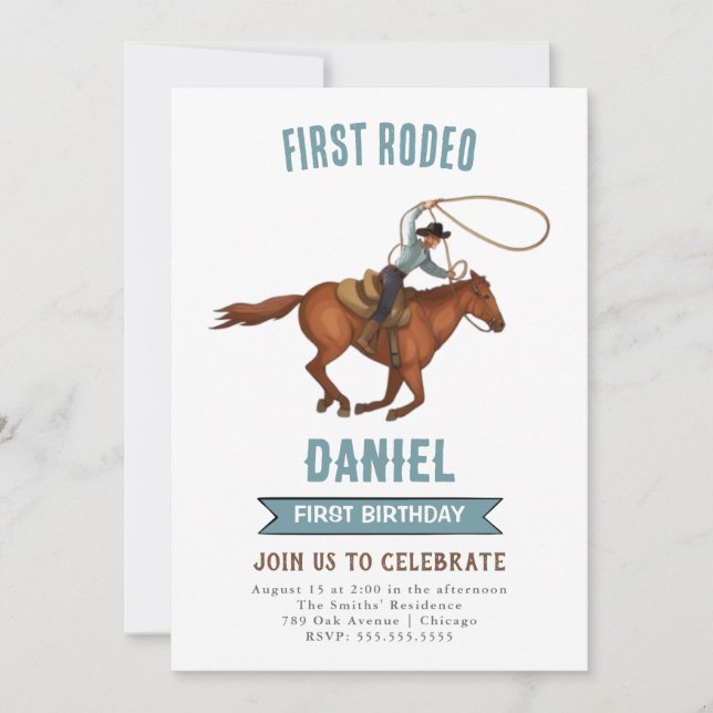 Cowboy Birthday Invitation 1st Rodeo Invitation (Front)