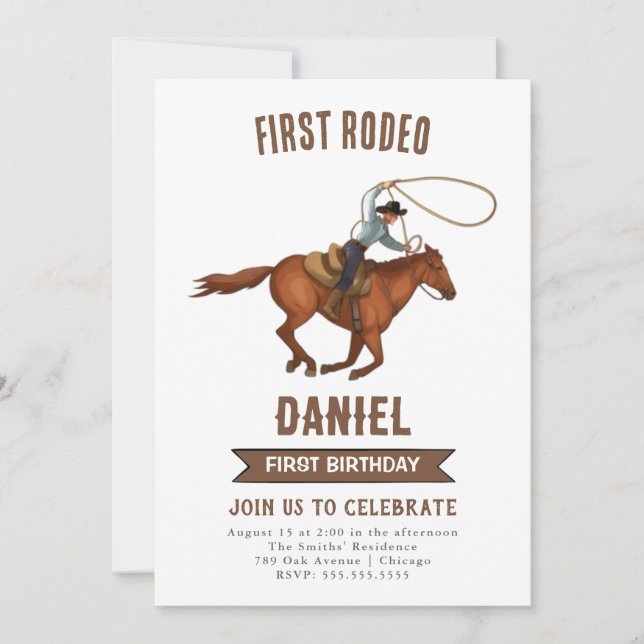 Cowboy Birthday Invitation 1st Rodeo Invitation (Front)