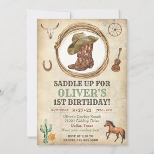 Cowboy Birthday Invitation 1st Rodeo Invitation