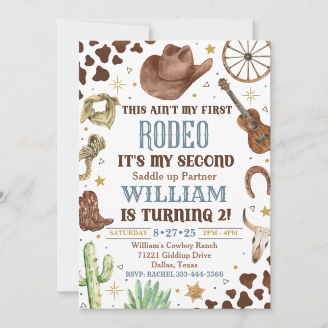 Cowboy Birthday Invitation, 2nd Rodeo Invitation (Front)