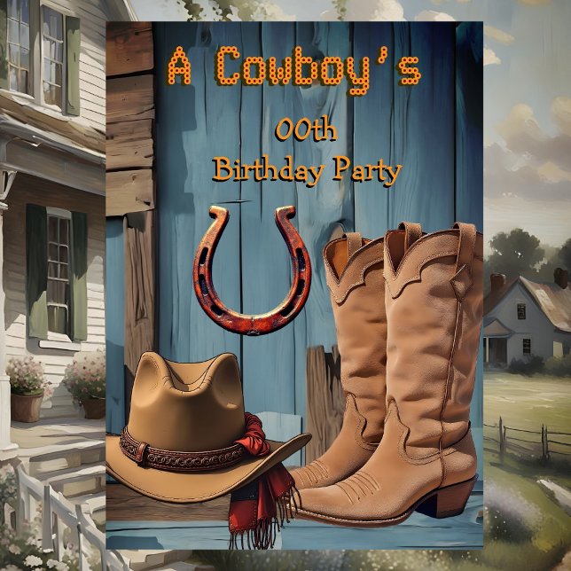 Cowboy Birthday Party Boots Hat Horseshoe Invitation (Creator Uploaded)
