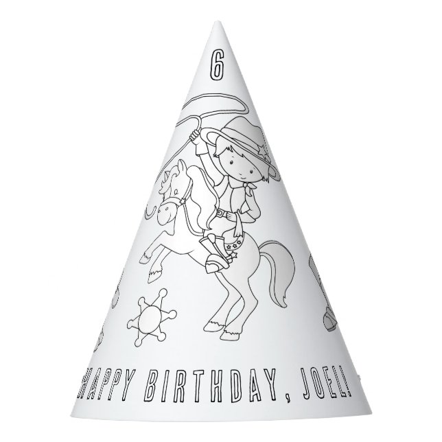 Cowboy Birthday Party - Colour Your Own Party Hat (Front)