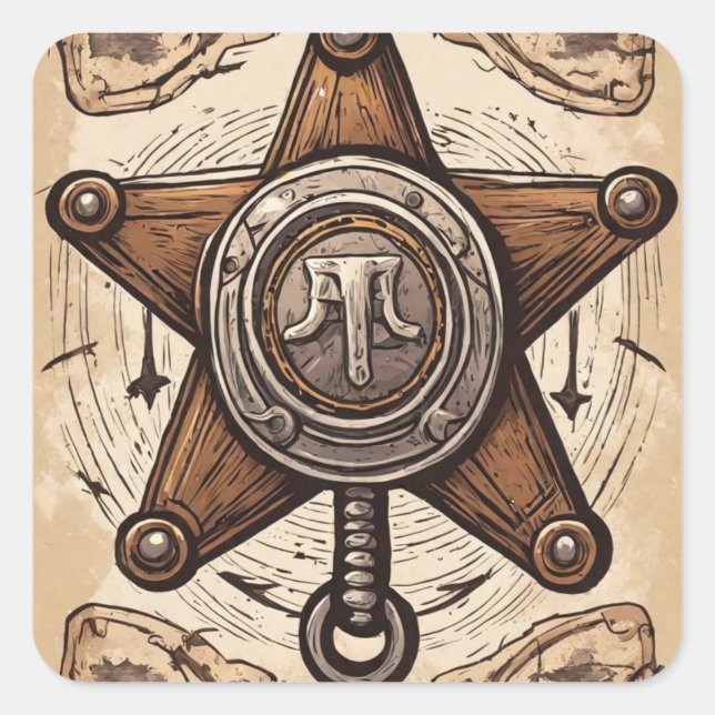Cowboy Birthday Party - Sheriff Square Sticker (Front)
