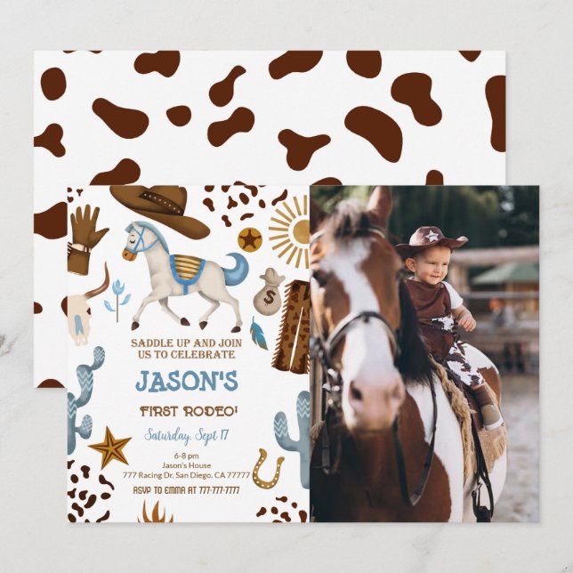 Cowboy Birthday Photo Invitation (Front/Back)