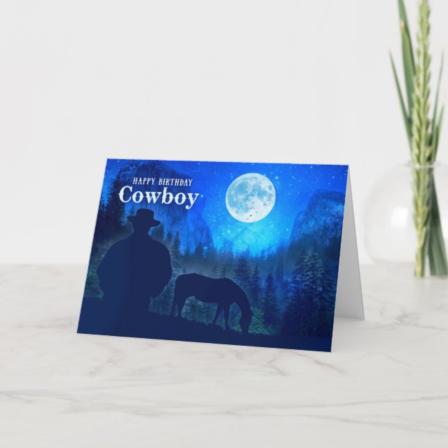 Cowboy Birthday Western Themed Moonlit Mountains Card (Front)