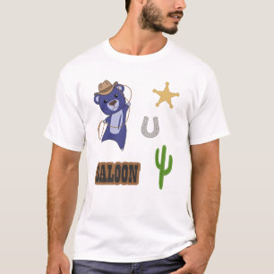 Cowboy Blue Cute Bear Saloon Western T-Shirt