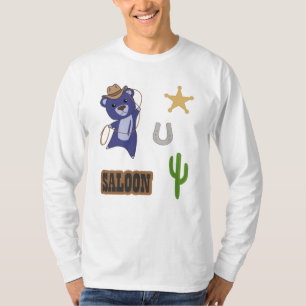 Cowboy Blue Cute Bear Saloon Western T-Shirt