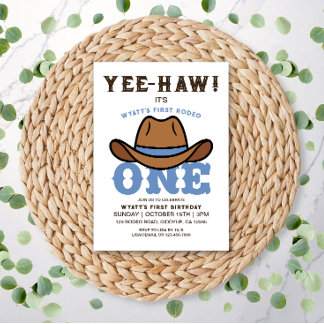 Cowboy Blue First Rodeo First Birthday  Invitation