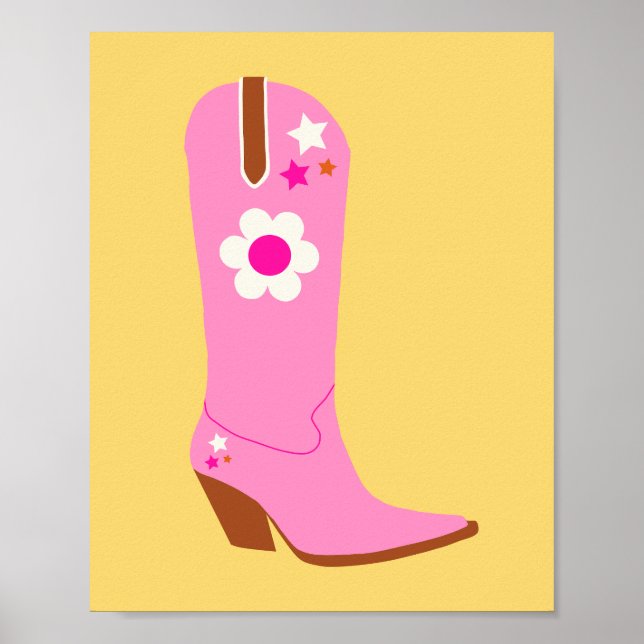 Cowboy Boot 05 Pink And Yellow Cowgirl Boots Poster (Front)