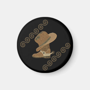 Cowboy Boot and Hat Off Wooden Inlay Magnet