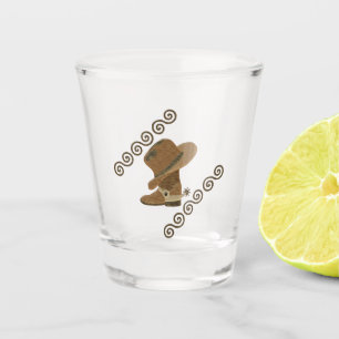 Cowboy Boot and Hat Off Wooden Inlay Shot Glass