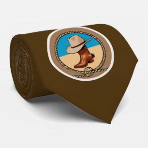 Cowboy Boot and Hat Tie brown blue