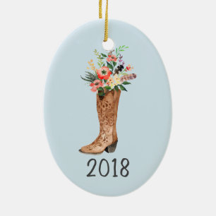 Cowboy Boot Bouquet Keepsake Year Ceramic Tree Decoration