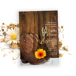 Cowboy Boot Daisy Horse Bit Western Wedding Shower Invitation