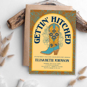 Cowboy Boot Gettin' Hitched Bachelorette Party  Invitation