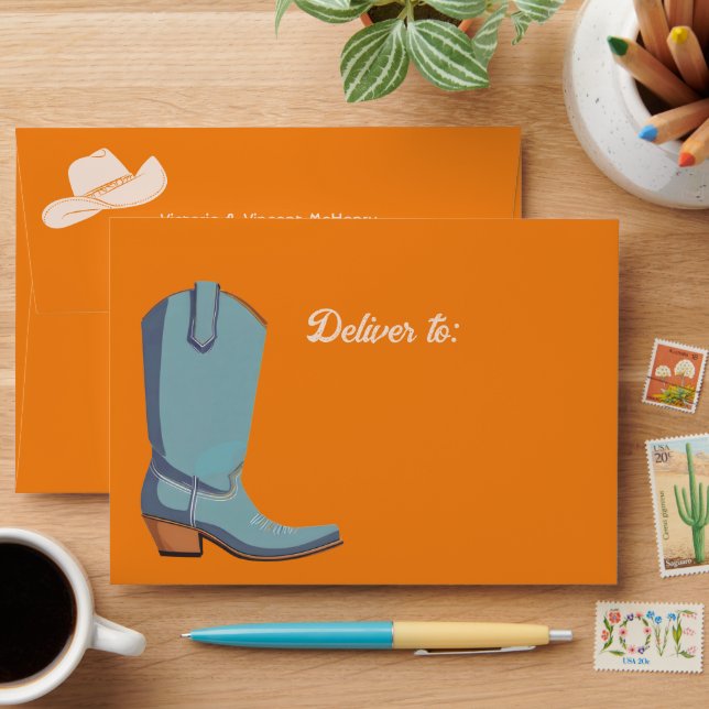 Cowboy boot hat return address envelope (Desk)