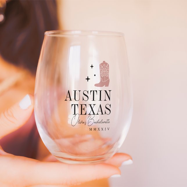 Cowboy Boot Personalised Bachelorette Party Stemless Wine Glass (Creator Uploaded)