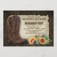 Cowboy Boot Sunflower Engagement Party Invitations
