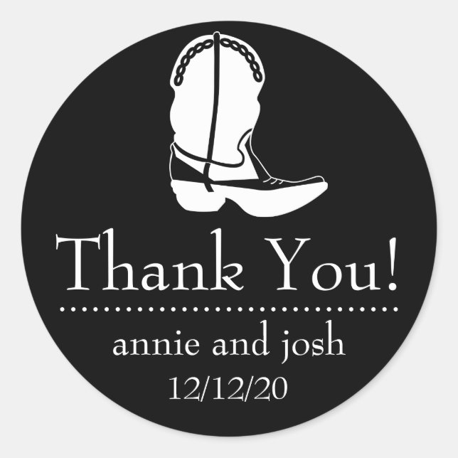 Cowboy Boot Thank You Labels (Black / White) (Front)