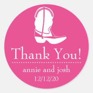 Cowboy Boot Thank You Labels (Dark Pink / White)