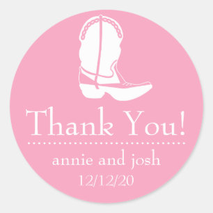 Cowboy Boot Thank You Labels (Pink / White)
