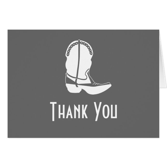 Cowboy Boot Thank You Note Cards (Dark Grey) (Front Horizontal)