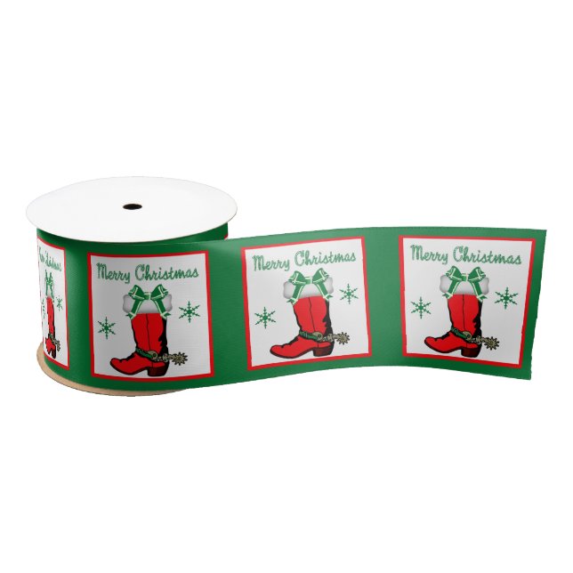 Cowboy Boot With Candy Canes Merry Christmas Satin Ribbon (Spool)
