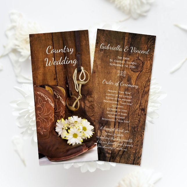 Cowboy Boots and Daisies Western Wedding Program Programme (Creator Uploaded)