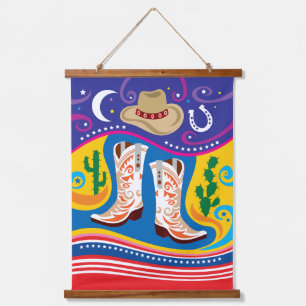 Cowboy Boots and Desert Stars Hanging Tapestry