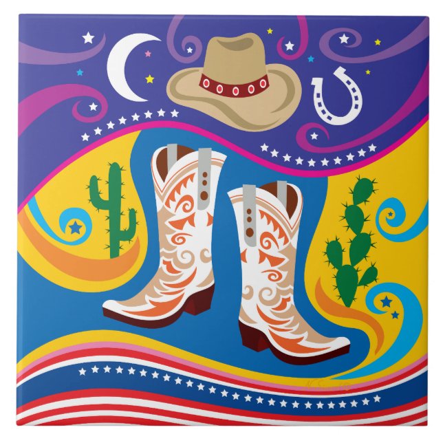 Cowboy Boots and Desert Stars Tile (Front)