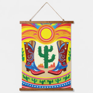 Cowboy Boots and Desert Sun Hanging Tapestry